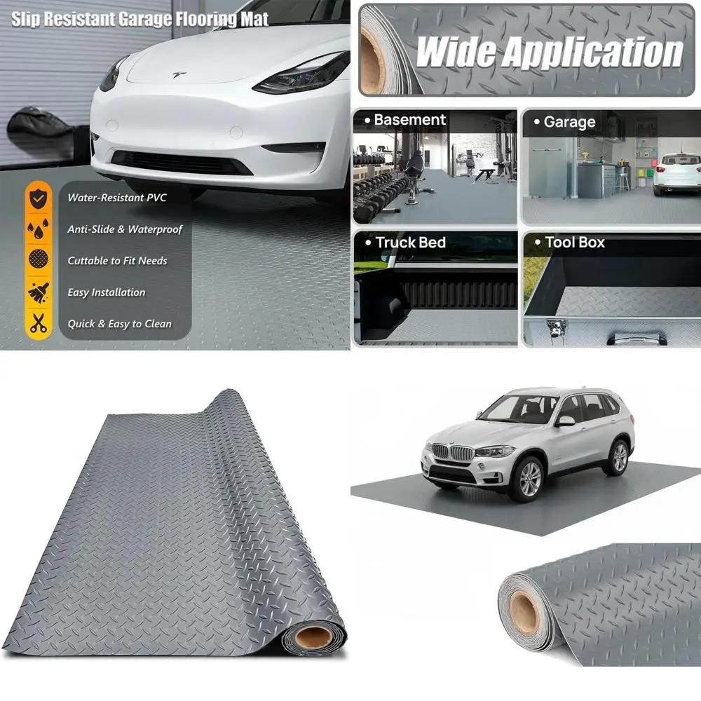 

Thick PVC Garage Floor Mat, Heavy-Duty Waterproof Non-Slip Protector for Cars, Trailers, SUVs, Basements, Gyms (Gray) (1ft x 76f