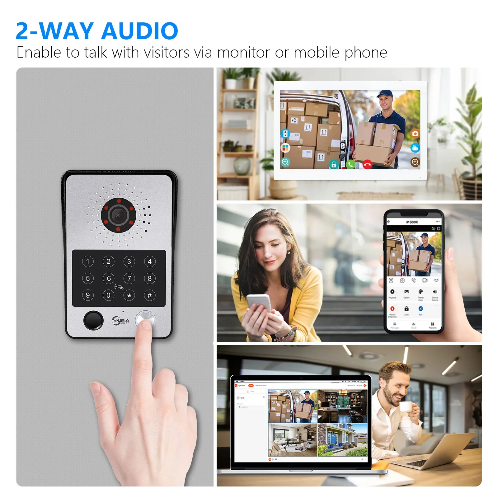 Anjielo tuya 1080P 7/10 インチタッチモニター指紋ロック解除ビデオインターホンドアベルセキュリティシステムヴィラホーム用