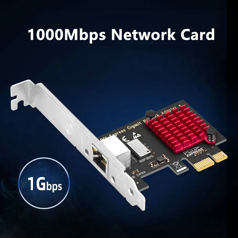 Network Cards Adapter 1Gb PCIE Network Card PCI Experss X1 to Single Port RJ45 LAN NIC 10/100/1000Mbps RTL8111H Chip for Desktop