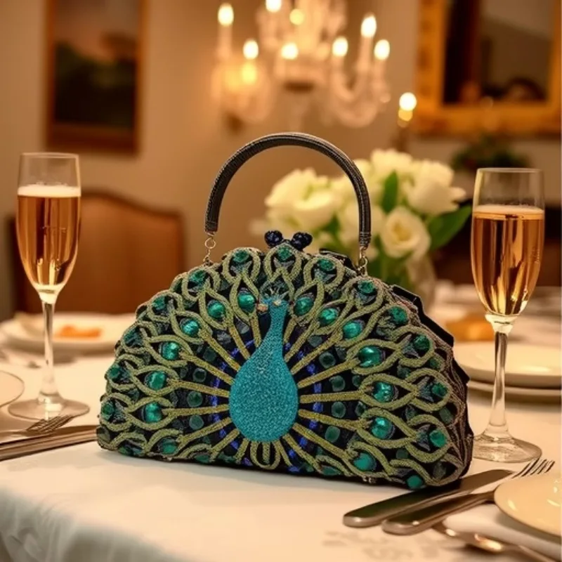 Rhinestone Clutch Hollow Peacock Diamond Dinner Bag Banquet Diamond Clutch Women's Bag Rhinestone Purse Sac De Marque Luxe Femme