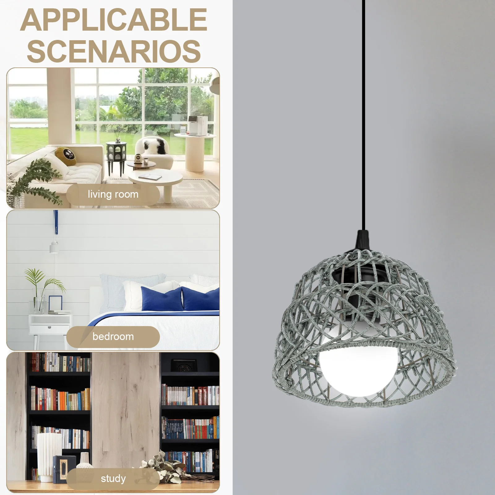 

Small Rustic Imitation Rattan Pendant Lamp Shade Woven Hanging Ceiling Light Cover for Kitchen Hotel Bar Woven Lamp Shade