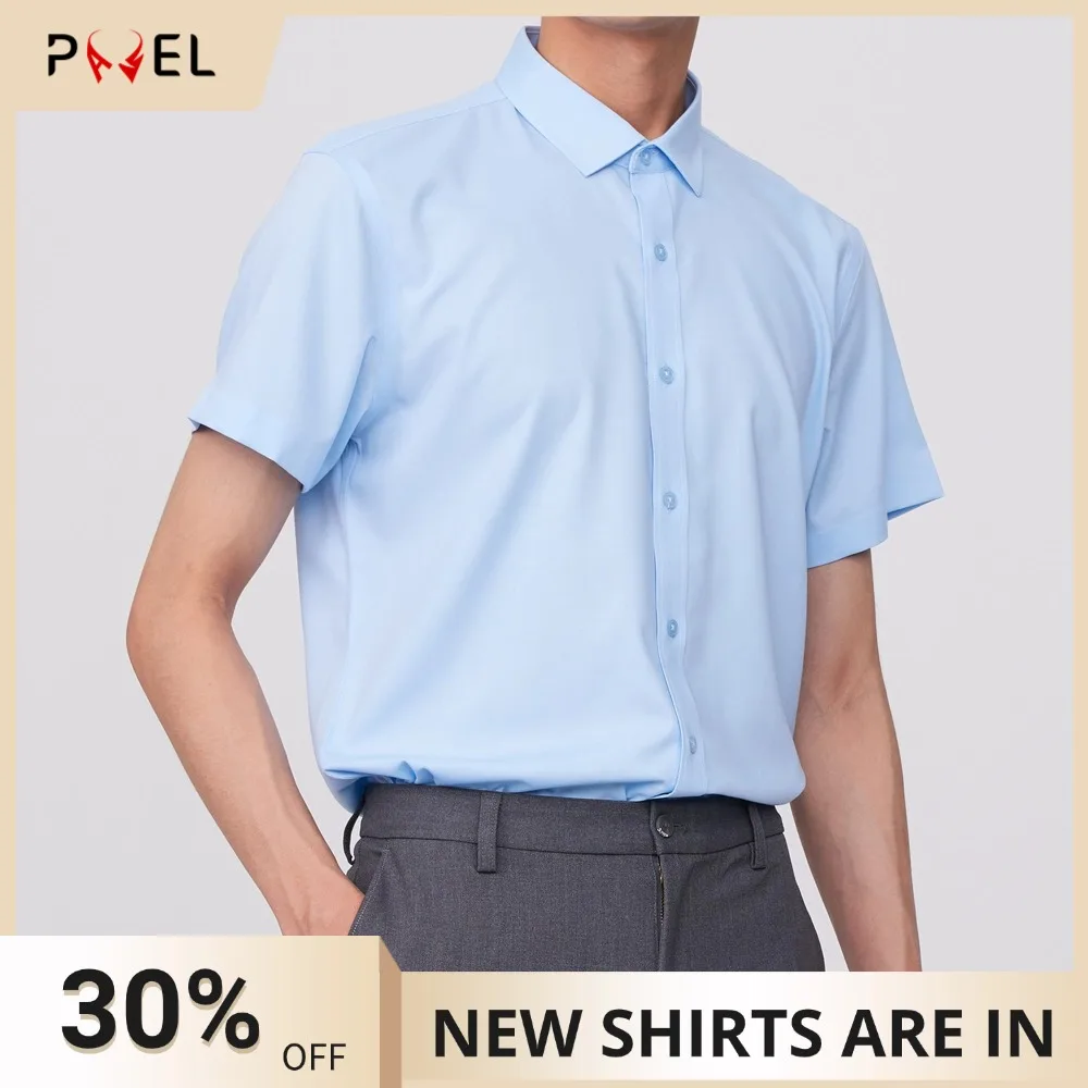 

Men's Non-iron Sleek Stretch Wrinkle Free Dress Shirt without Pocket Short Sleeve Classic Summer Work Office Button-up Shirts