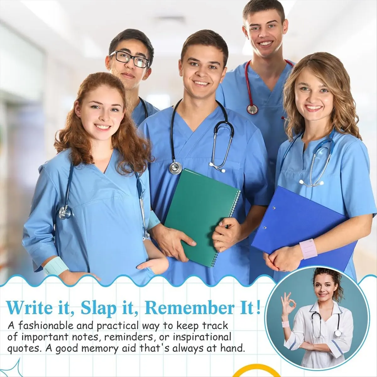 Latest ABBQ-6 Pcs Nurse Silicone Bracelet to Do List Slap Silicone Reminder Bracelet 9.4x1.8in Reusable Wearable Wrist( Color)
