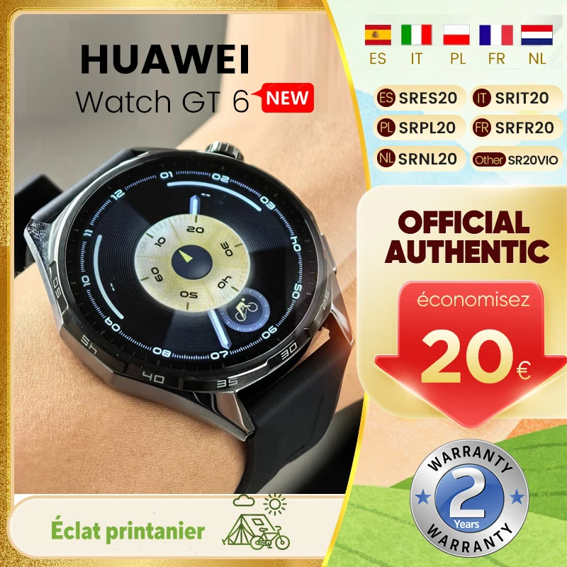 Nouvelle montre intelligente Huawei WATCH GT6 46 mm, écran AMOLED de 1,47 pouce, autonomie de 21 jours, résistance à l'eau 5 ATM, NFC + positionnement GNSS