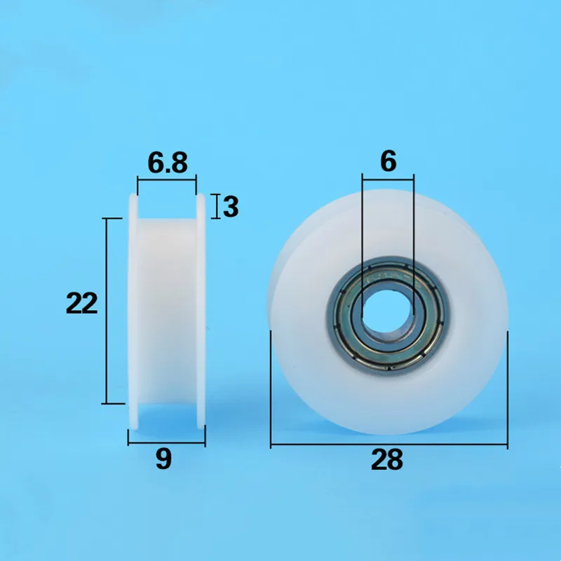 20pcs/100pcs POM H Groove Bearing 6*28*9mm 696ZZ 3D Printer CNC Engraving Plastic coated Pulley Roller Wheel