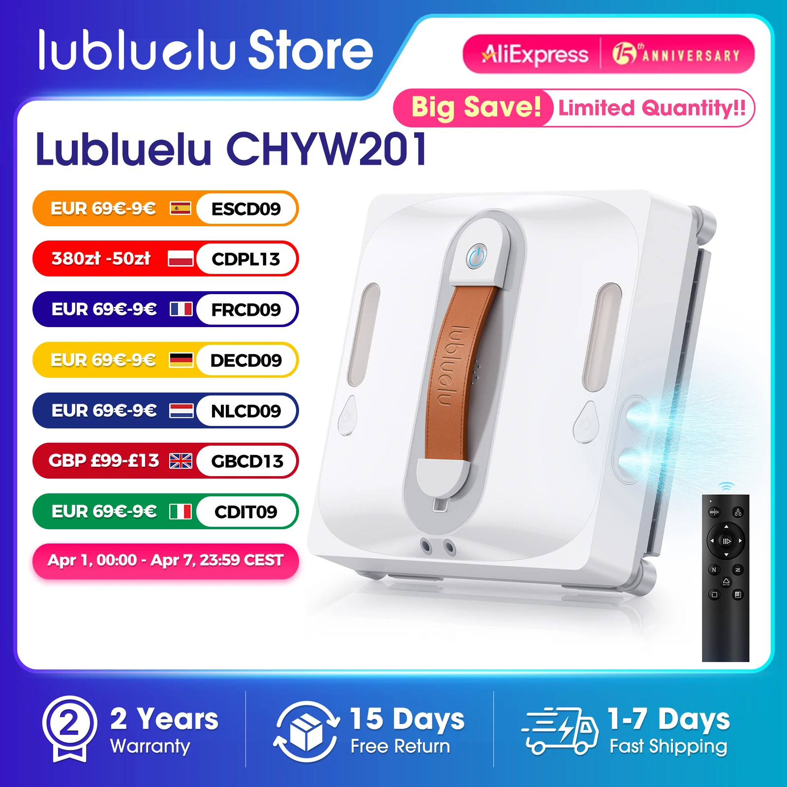 Robot lave-vitres Lubluelu, protection de sécurité à 8 couches, aspiration de 9000 Pa, nettoyage intelligent des bords, robot de nettoyage de vitres domestiques
