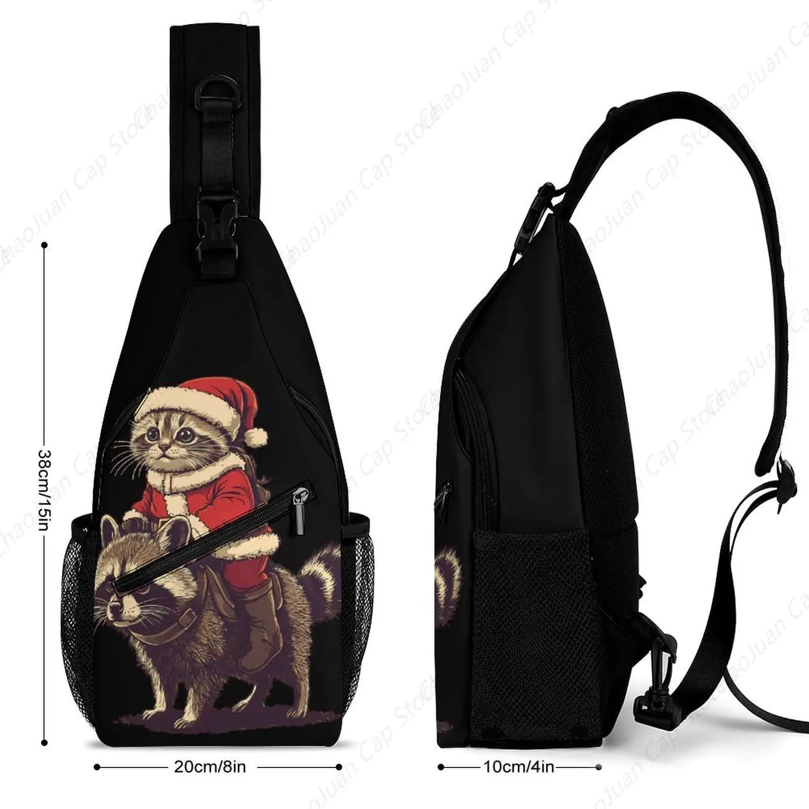 Christmas Cat Reindeer Raccoon Men's Sling Bag Crossbody Chest Shoulder Bags for Travel Work Sport
