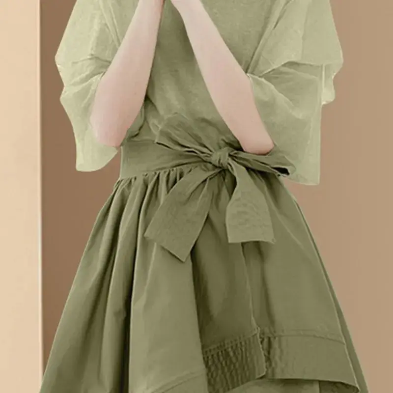 2023 Korean Version New Fashion Women's Set Spring/Summer T-shirt+Dress Irregular Half Dress Two Piece Set
