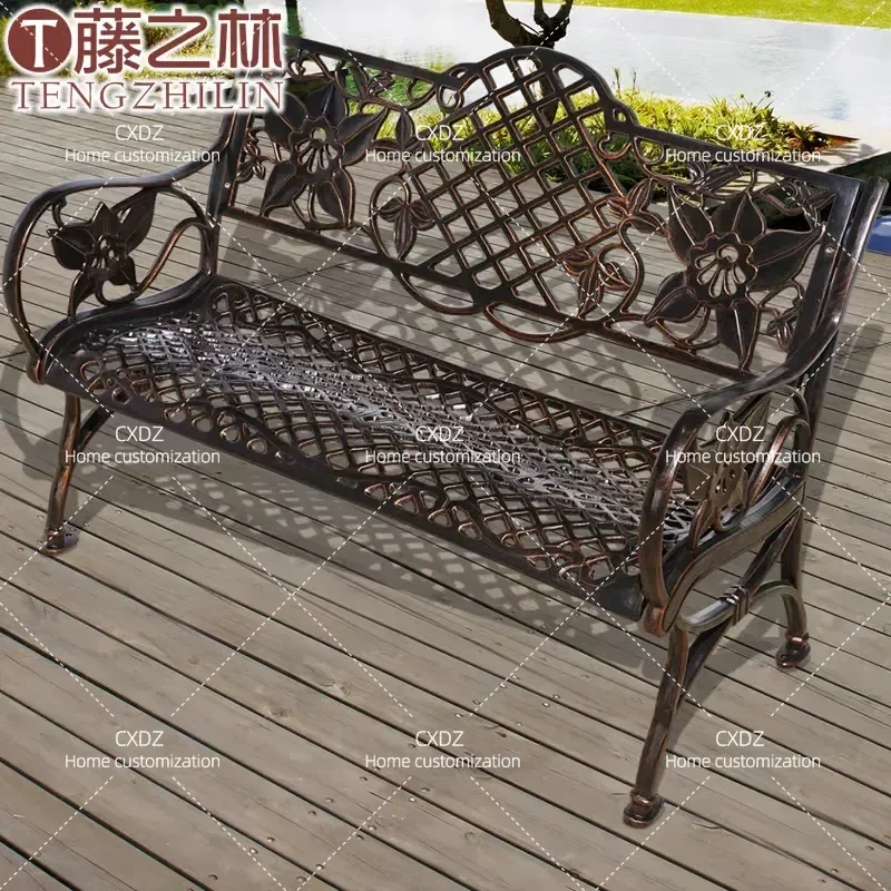 Rattan Outdoor Park Chair Cast Aluminum Leisure Bench for Garden Patio Row Seating Durable Weather Resistant Public Space