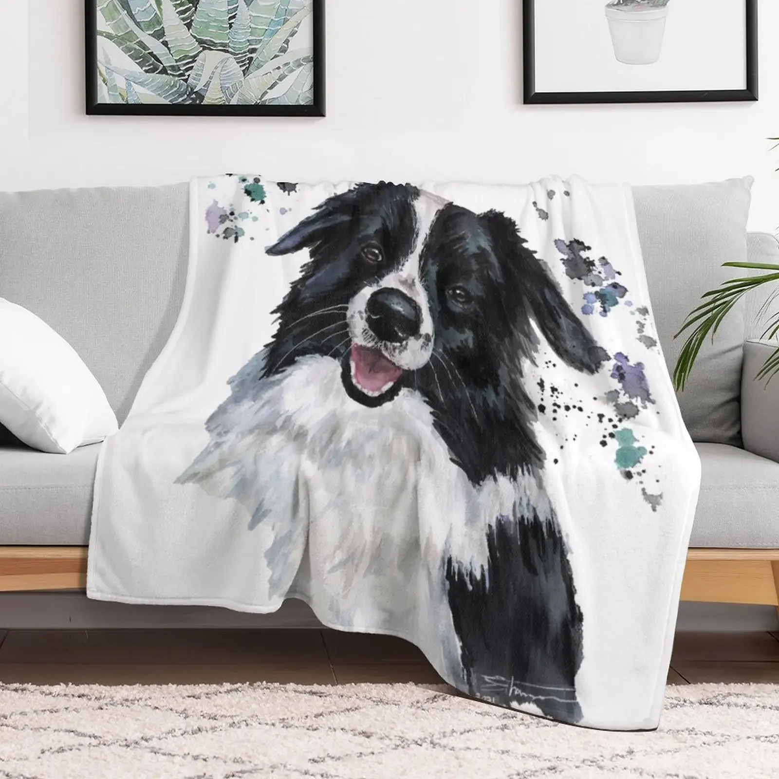 Watercolour Border Collie Throw Blanket Air Conditioner Soft Blanket for Office Home