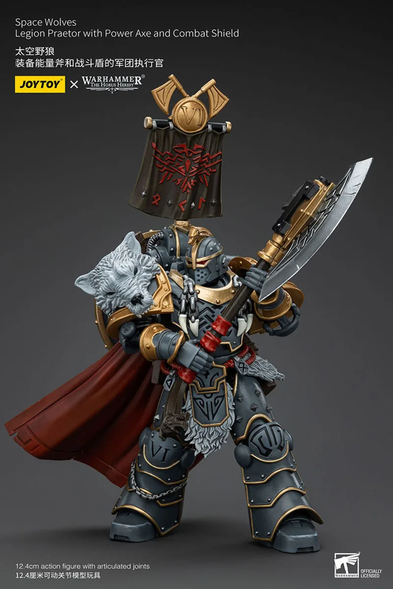 JOYTOY Warhammer Horus Heresy 1/18 หมาป่าอวกาศ Legion Praetor พร้อม Power Axe และ Combat Shield Action Figure ของเล่น