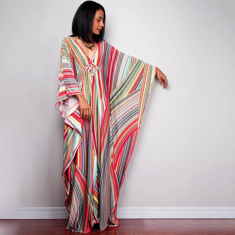 Plus Size sukienki damskie Kaftan w kwiatowy wzór Kaftan sukienka z krótkim rękawem strój kąpielowy zakrywają odzież na lato