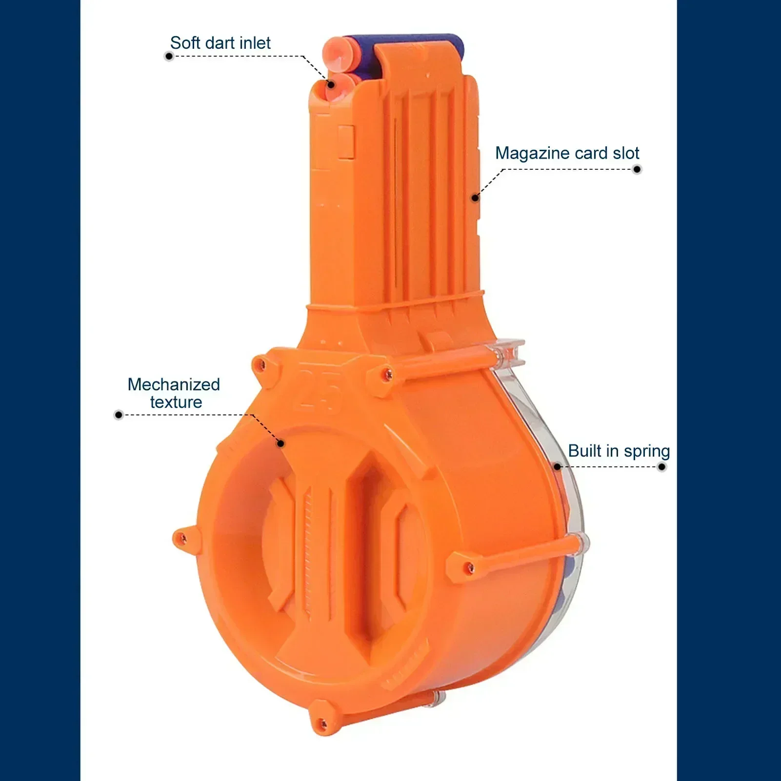 [مجلة Toy Clip 25 EVA Foam Soft S Plastic Round Drum Magazine للعبة الرماية.