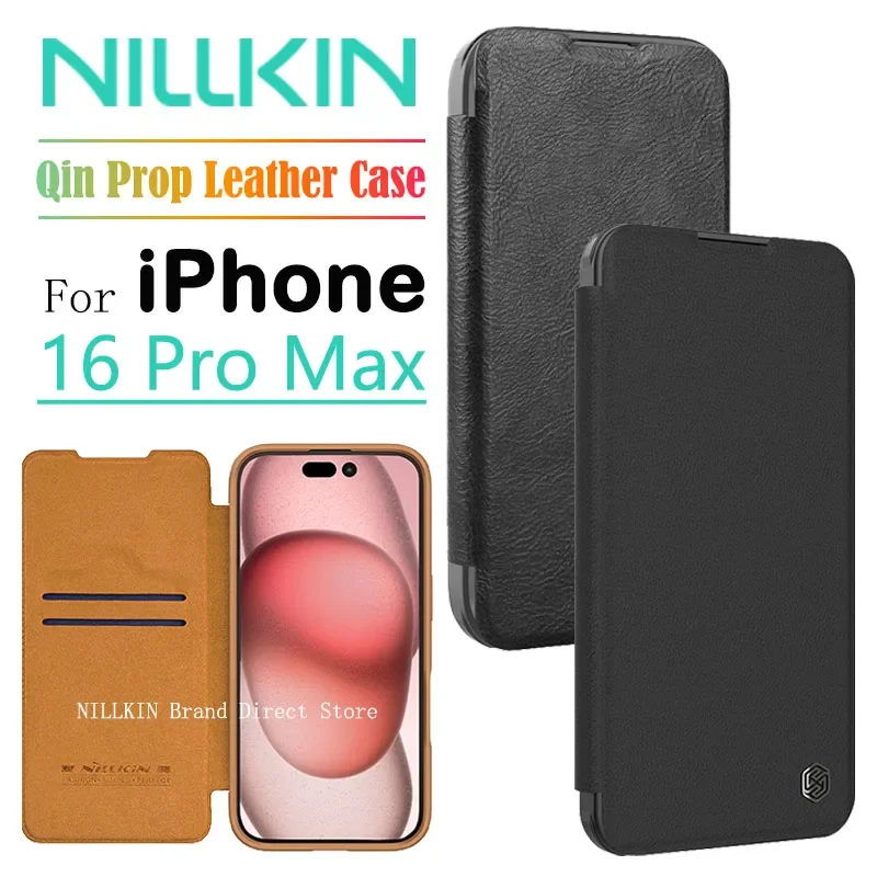 

Кожаный чехол Nillkin QIN Pro для iPhone 16 Pro Max, защитный чехол-слайдер для камеры в откидном стиле, с держателем для объектива, противоударный