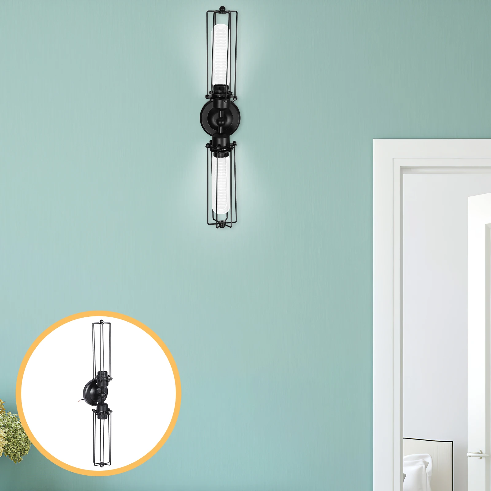 

Black Double Head Wrought Iron Wall Lamp Sconces Modern Hallway Lighting Fixtures Vintage Home Decor Bedroom Study Living Room