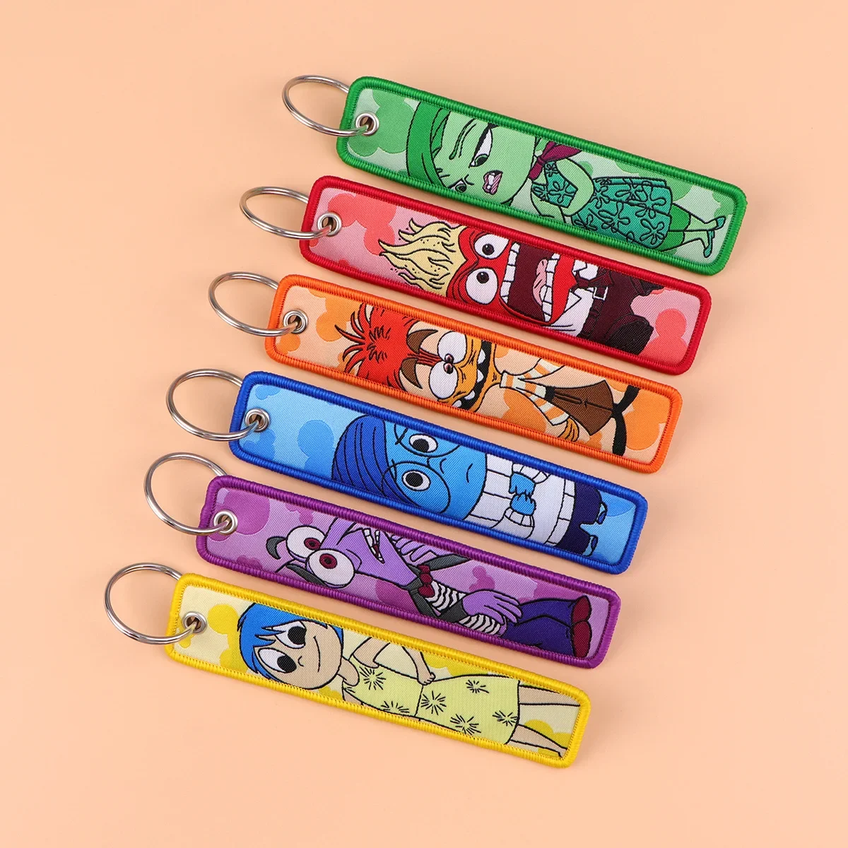 Disney Inside Out 2 Woven Label Key Chain Cartoon Movie Figure Cute Pendant Hanging Decorative Fabric Keyrings Accessories Gifts