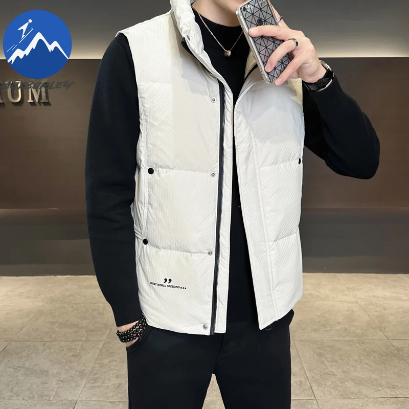 Maxbarley 2026 الشتاء أسفل سترة الرجال الراقية الباردة واقية الدافئة الأبيض بطة أسفل جاكيت بلا إكمام عادية خفيفة الوزن سترة منتفخة