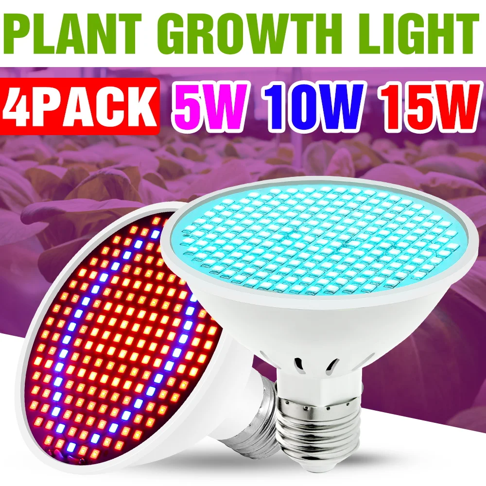 

4 Pack LED Grow Light Bulb Full Spectrum Indoor Cultivation Lamp For Plant Potted Flower Seedlings Growbox 10W 15W 20W AC85-265V