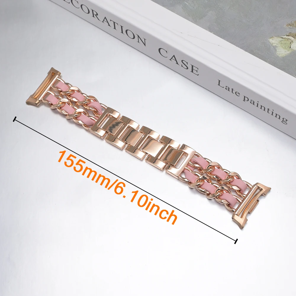 삼성 갤럭시 워치8 44mm 40mm 여성용 스테인리스 스틸 가죽 밴드, 갤럭시 워치8 40 44mm 패션 스타일 메탈 스트랩