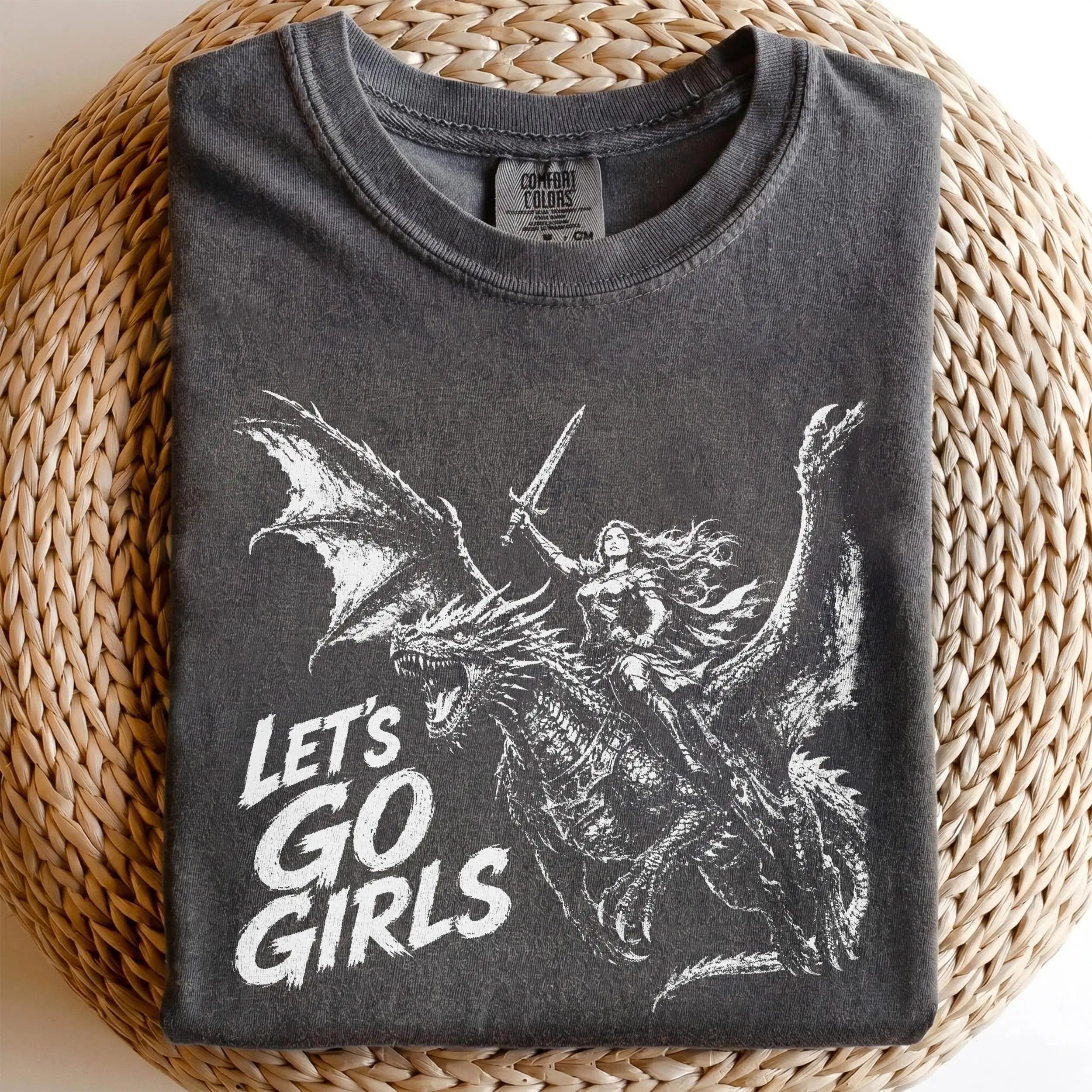 Warrior Woman Dragon Rider Shirt, Fantasy Graphic Tee, Feminist Empowerment