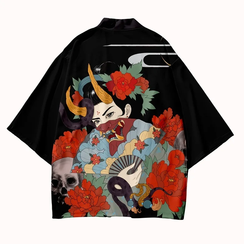 

Summer Kimono Women Ninja Printed Patterns Japanese Cardigan Women Men Cosplay Yukata Clothing Harajuku Streetwear Casual Loose