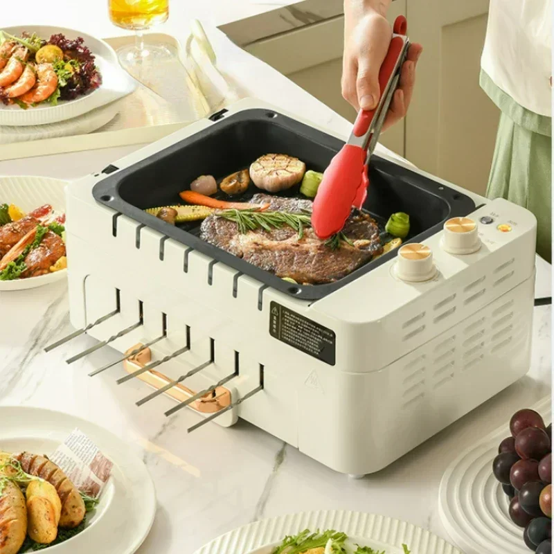 Multifunctional Double Layer Electric BBQ Grill Automatic Rotatable Skewer Light Smoke Less Oil Outdoor Kitchen Barbecue Tool