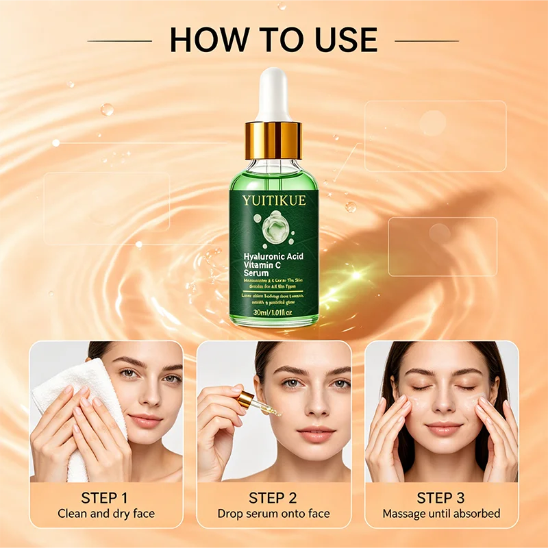 Sérum Facial de Ácido Hialurônico e Vitamina C 30ml, Hidratante, Ilumina a Pele Opaca, Textura Suave para Todos os Tipos de Pele
