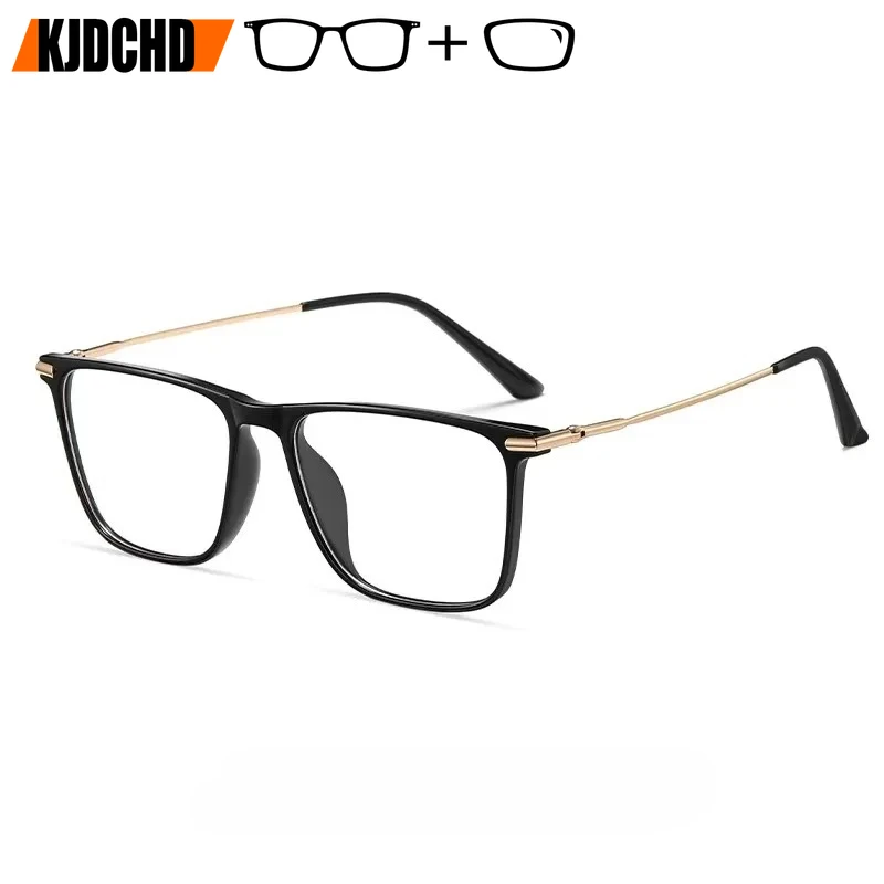 KJDCHD Classic Titanium Customizable Prescription Glasses Men's Square Frame Design Blue Light Reading Glasses Photochromic