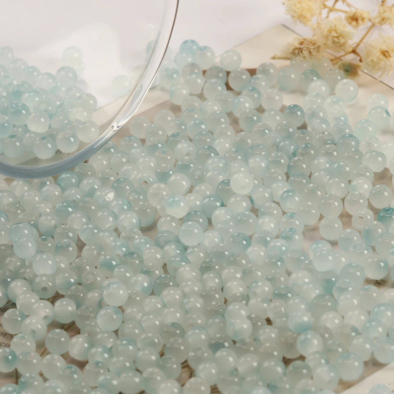 200-1600pcs 4mm Mint Blue Round Glass Beads, Two-tone Gradient Bulk Loose Spacer Beads for DIY Jewelry & Keychains Ornaments