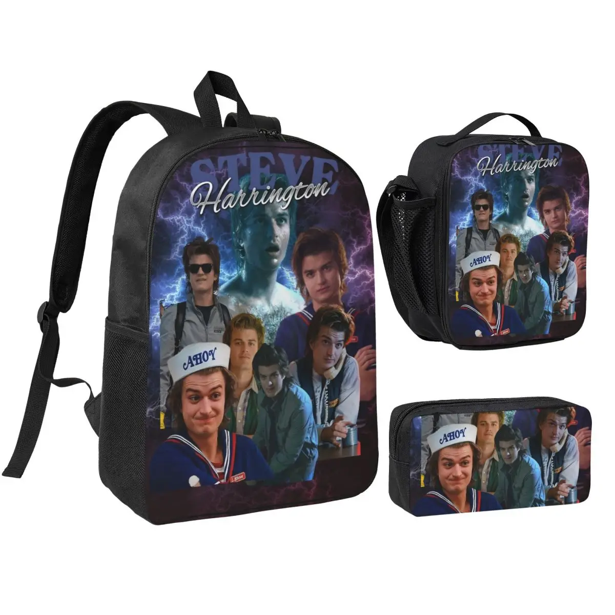 3pecs/set Steve Harrington Backpack for Student High-capacity Laptop Shoulder Bag Lunch bag Pencil Case