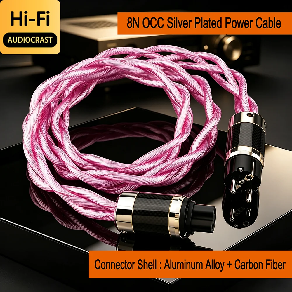 OCC Pure Copper Silver Plated Audio Power Cable Audiocrast HiFi Audiophile Line US EU Schuko UK Plug For Amplifier Speaker DAC