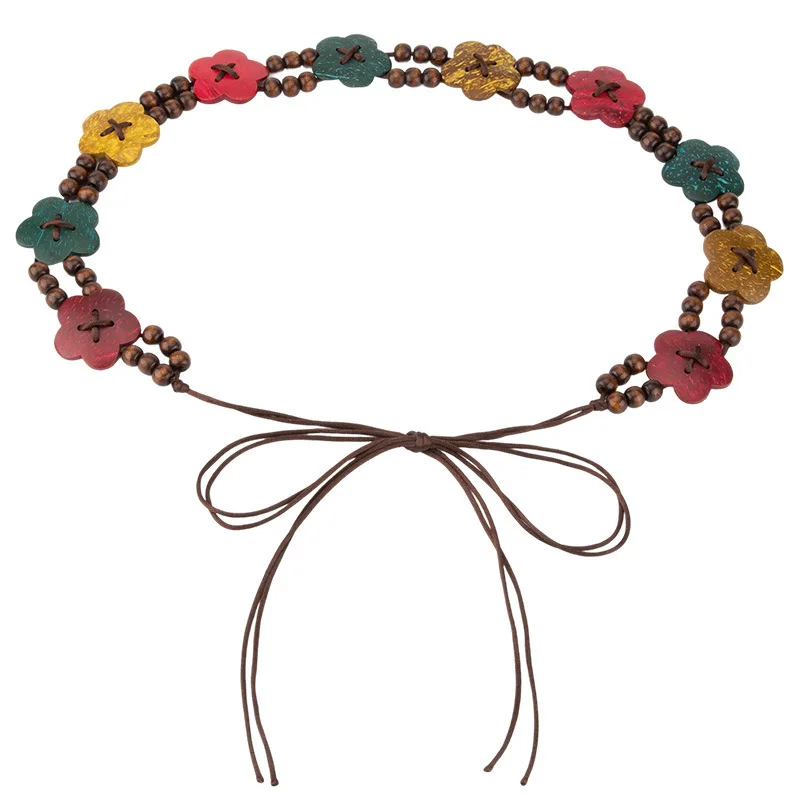 Bohemian Braided WAX CORD Wasitbands for Women Vintage Resin Beading Dress Waist Belts Adjustable Cinturones Para Mujer