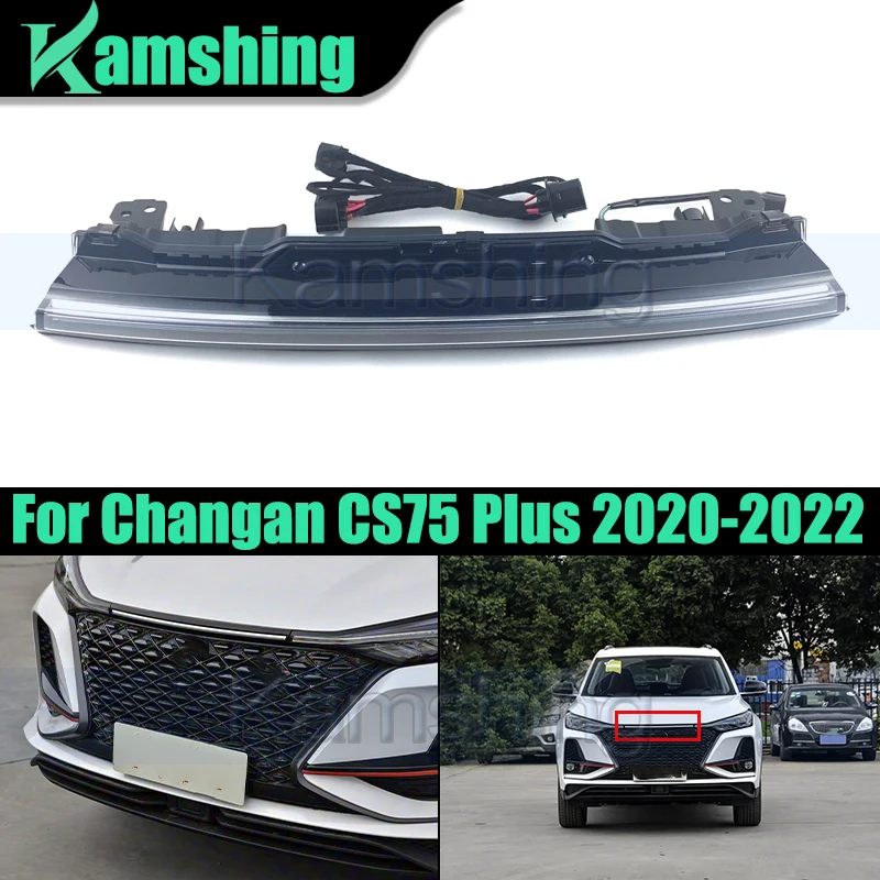 

Car Front Through Light For Changan CS75 Plus 2020-2022 Front Middle Lamp Daytime Running Light Front Bumper Grille Lamp