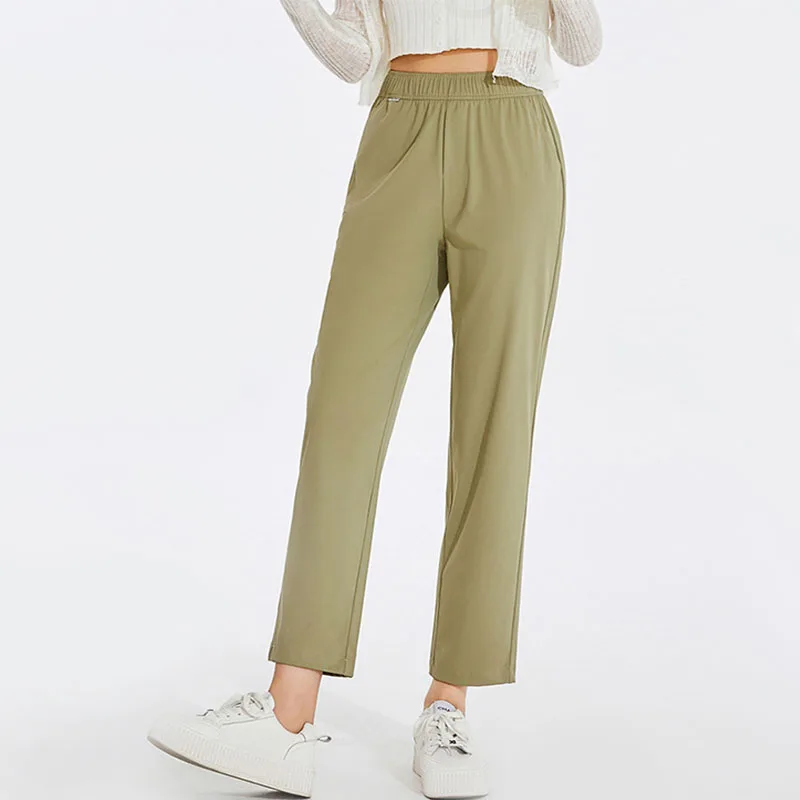 Women Casual High Waist Pants Candy Color Spring Summer Fashion Streetwear Female Straight Ankle Trousers Silk Breathable Pants