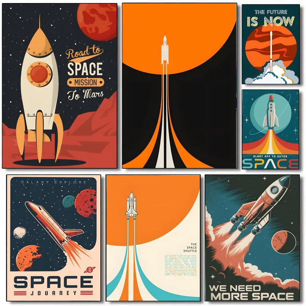 Aerospace Rocket Futurism Space Poster Sticky Painting Prints Wall Art Waterproof Home Living Bed Room Bar Cafe Aesthetic Decor
