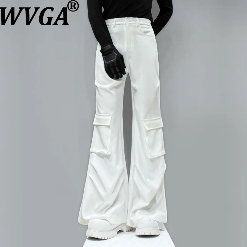 

WVGA Spring Summer Autumn New Men Tide Safari Style Pleated Wide-Leg Multi-Pocket Flared Trendy Suit Pants Streetwear Ins W16802