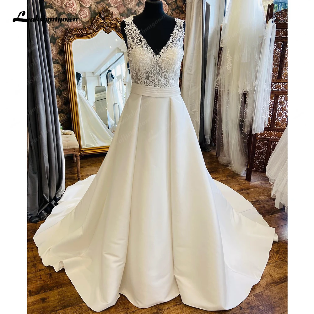 

Lakshmigown Vestido Civil Novia Off Shoulder Satin Wedding Gown for Women 2024 Elegant Bridal Wedding reception Dress trouwjurk