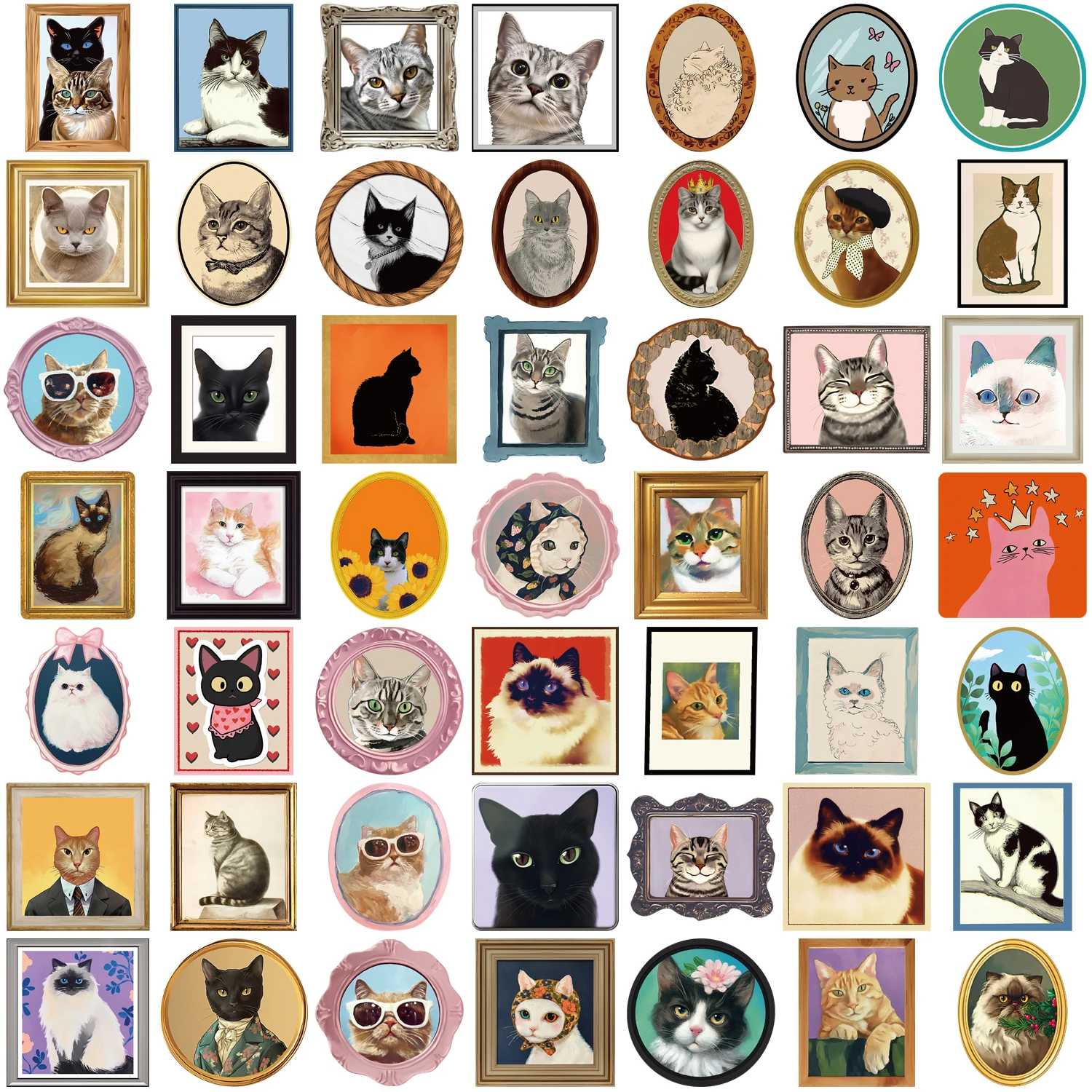 Autocollants en vinyle animaux chats, 50 pièces, autocollants colorés de gribouillage de dessin animé pour ordinateur portable, valise, guitare, voiture, ordinateur, Graffiti en PVC