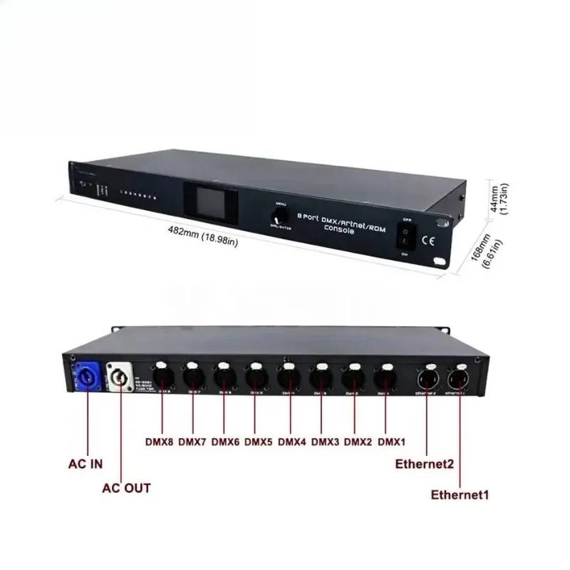 ARDS08 Upgraded 8 Ports DMX ARTNET RDM SACVN Console 4096 CHs LED Indicator Controller for Stage