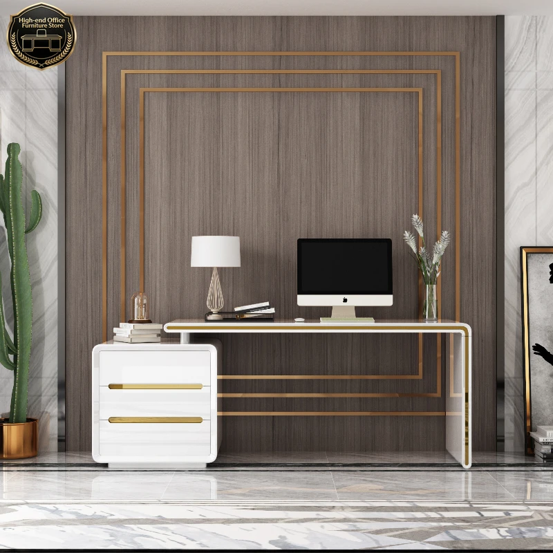 

Современный белый роскошный офисный стол с выдвижными ящиками, черный, для дома, компьютерный, для учебы, для ноутбука, мебель для офиса