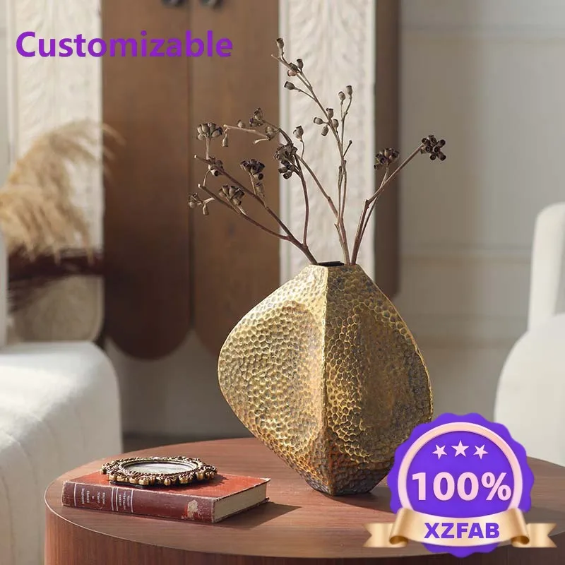 Factory Direct 2026 American country vintage gold vase ornaments personality fashion table decorations geometric diamond vase