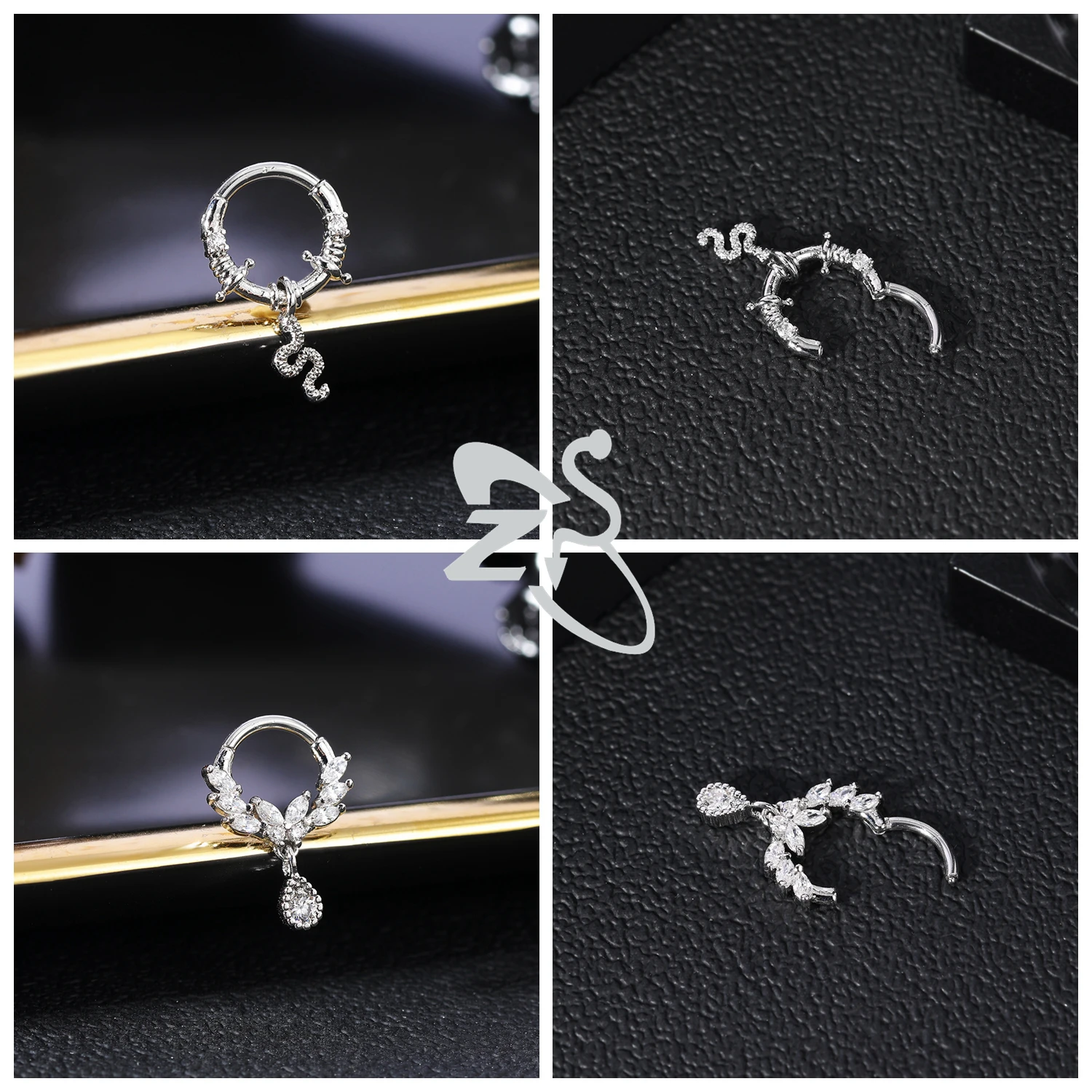 ZS 1 Stück süßer 16G Edelstahl Septum Ring Spinnennetz Herz Nasenloch Piercing CZ Kristall Ohr Helix Knorpel Ohrring Schmuck – Detail 9