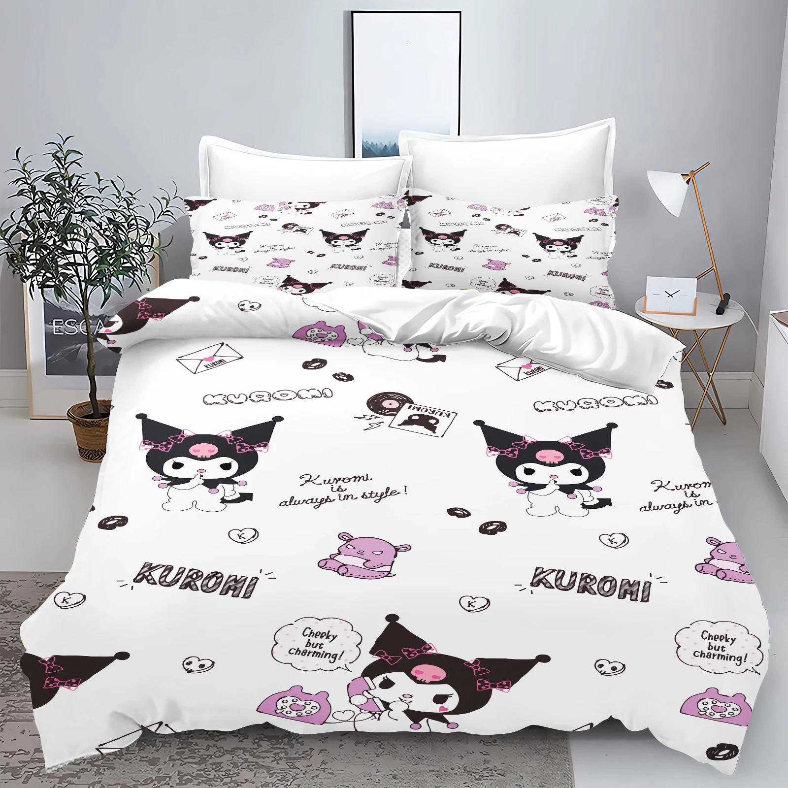 Cartoon Kuromi Home Duvet Cover Sanrio 100% Polyester Adult Gift 2/3pcs Bedding Set Anime Reactive Printing Household Items