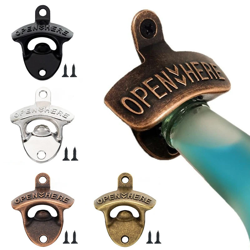Zinc Alloy Wall Bottle Opener Beer Retro Alloy Wall Mounted  Beer Bottle Opener Kitchen Decor KPQ005