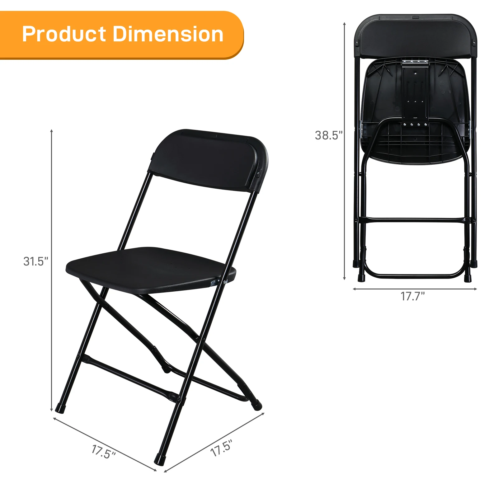 4pcs Injection Molding Classic Garden Plastic Folding Chair Black