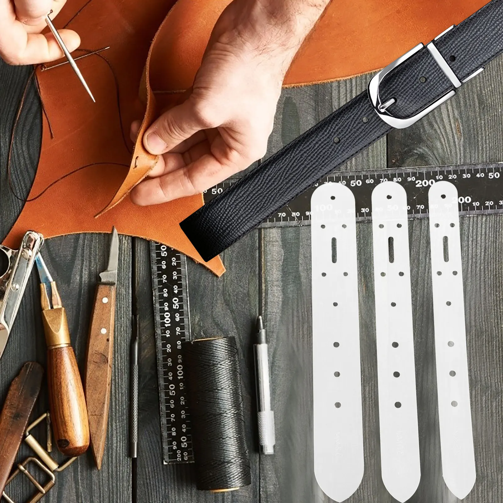 

4 Pcs Acrylic Belt Hole Punch Templates Leathercraft Stitching Tools Sewing Stencils for Work Beginners