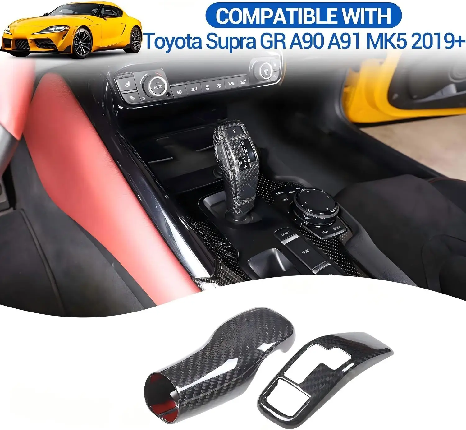 

Dry Carbon Fiber Car Gear Shift Head Protective Back Cover Gear Knob Trim Accessories For Toyota GR Supra A90 A91 MK5 2019-2025