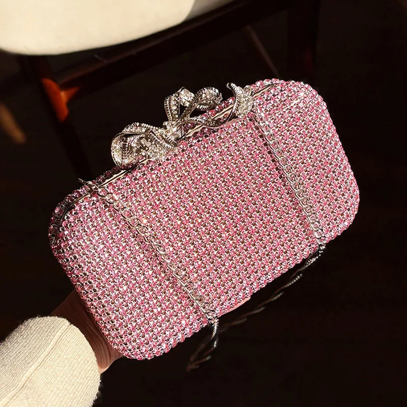 

Luxury Diamond Clasp Evening Bag Bowknot Clutch Purse Rhinestone Totes Bags High Quality Handbag Fashion Party Clutch Handbag