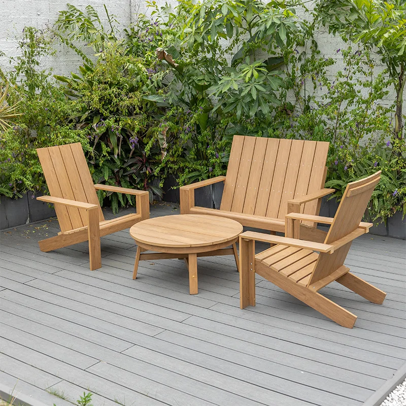 

Outdoor Plastic Wood Table and Chair Sofa Courtyard Terrace Garden Plastic Wood Sofa Combination HIPS Plastic Wood