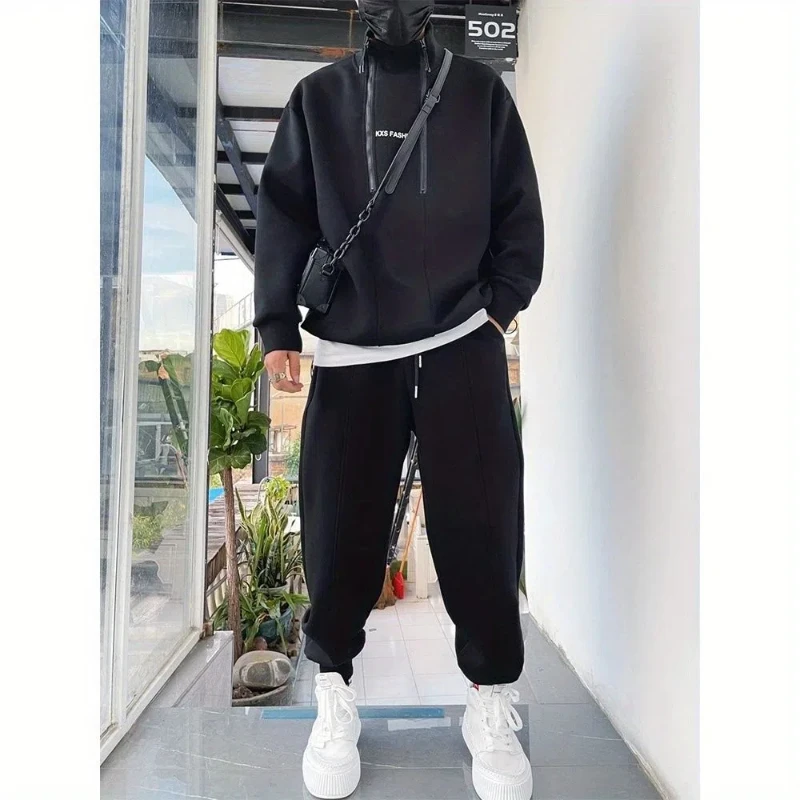 2025 Autumn Winter Versatile Sports Leisure Suits Trendy Male Sweatpants Internet Celebrities Same Style Splicing Two-piece Set